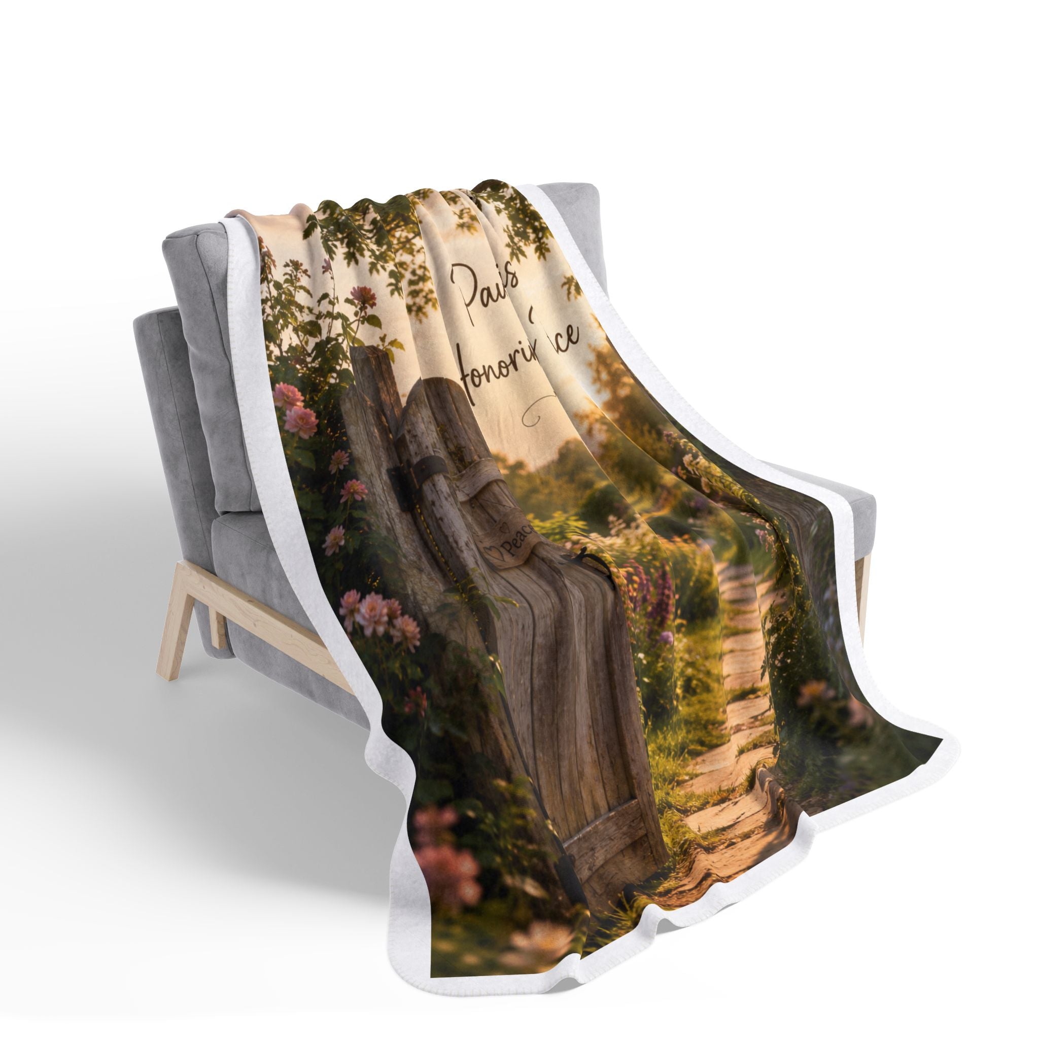 Peaceful Garden Sherpa Blanket — "Pausing is Honoring My Peace" Cozy Fleece Throw