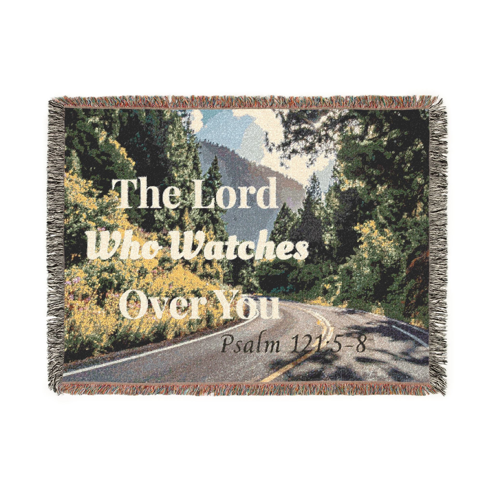 Faith-Inspired Woven Throw Blanket — "The Lord Who Watches Over You" — Psalm 121:5 Christian Gift