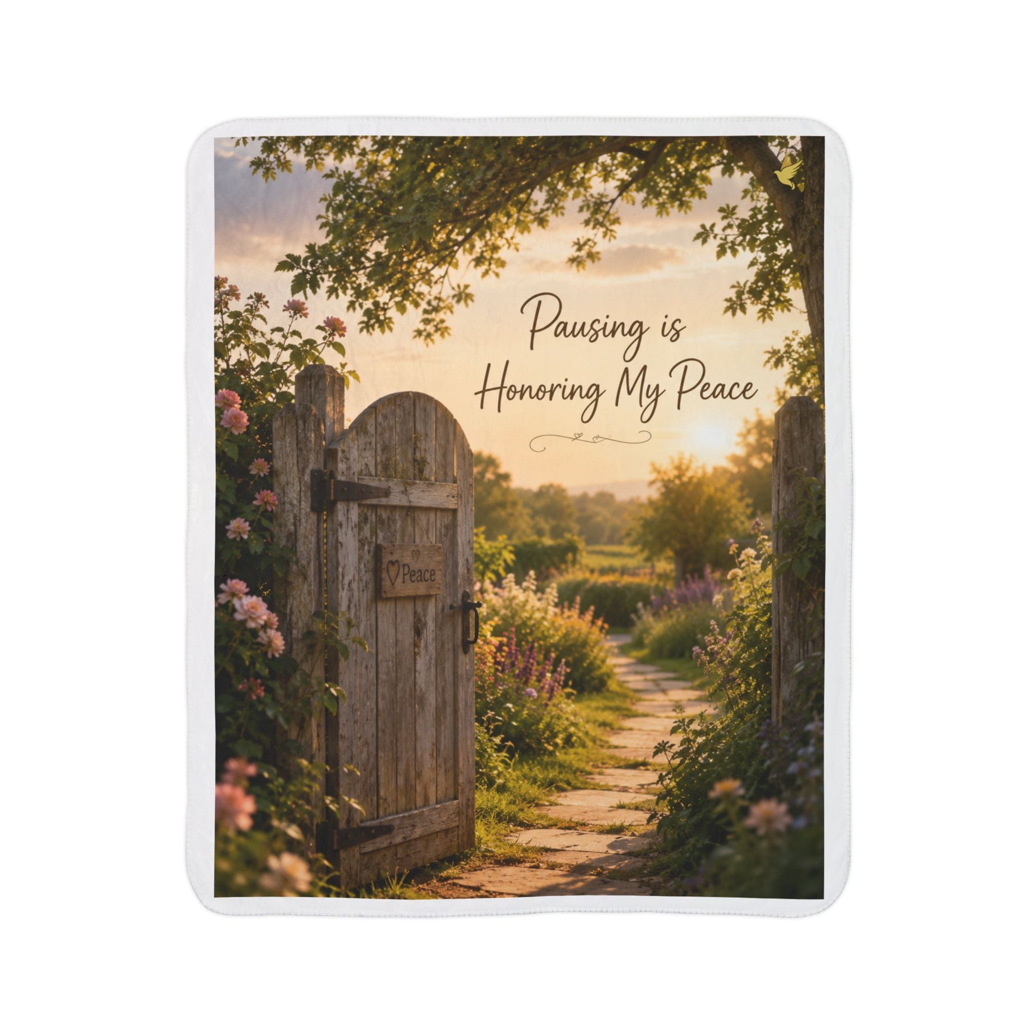 Peaceful Garden Sherpa Blanket — "Pausing is Honoring My Peace" Cozy Fleece Throw