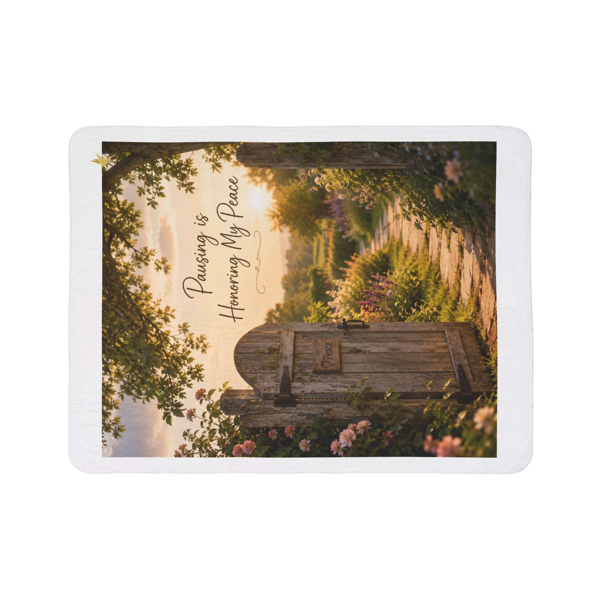 Peaceful Garden Sherpa Blanket — "Pausing is Honoring My Peace" Cozy Fleece Throw