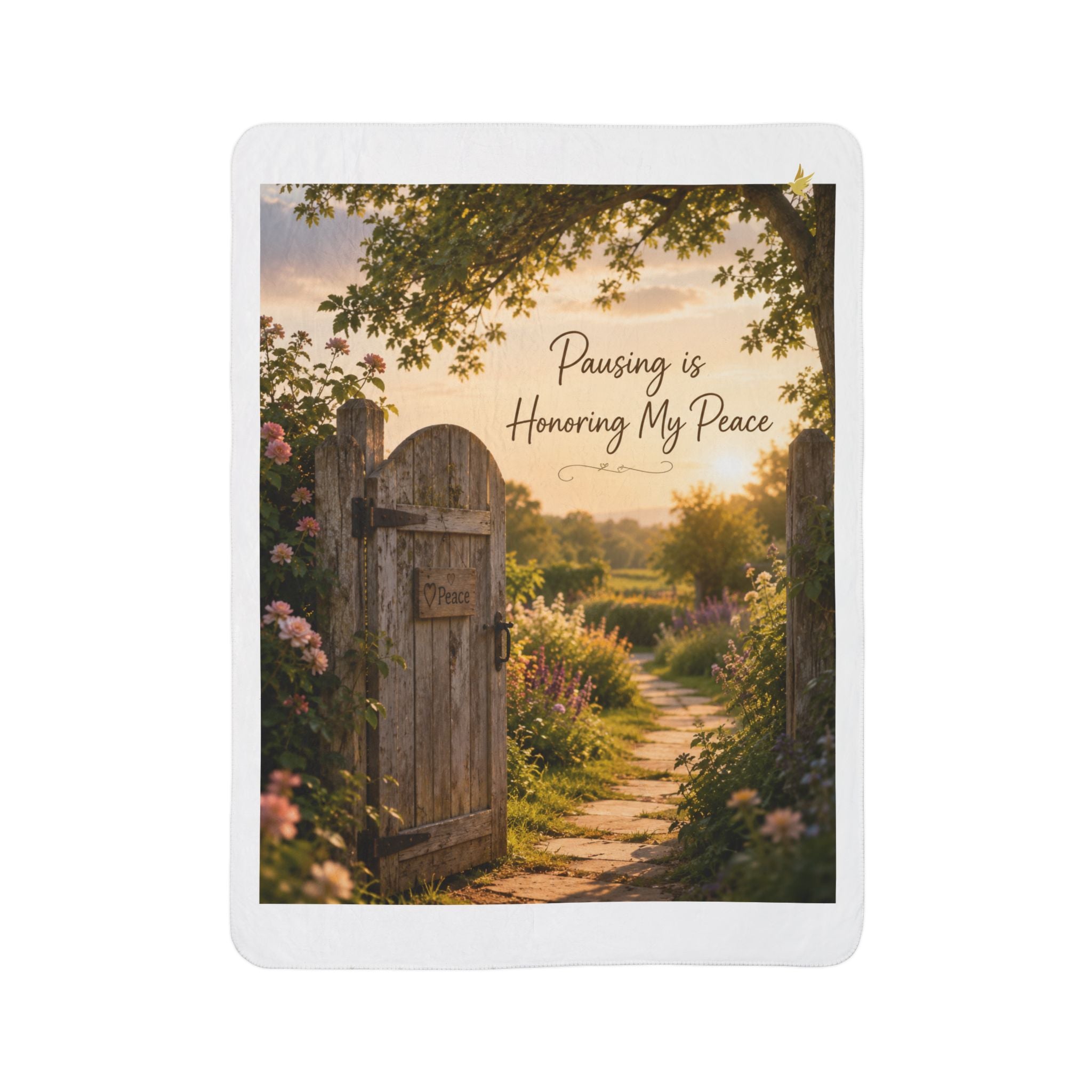 Peaceful Garden Sherpa Blanket — "Pausing is Honoring My Peace" Cozy Fleece Throw